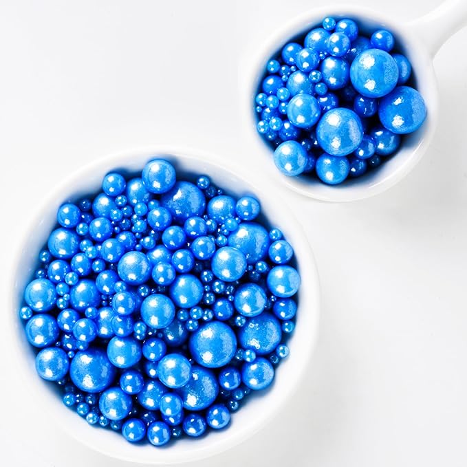 Kasvan Royal Blue Pearl Sugar Sprinkles - Edible Candy Pearls 130g/4.58 Oz, Mix Size, Baking Cake Decorations, Ice Cream Toppings and Cookie Decorating, Wedding Party Chirstmas Supplies (Royal Blue)