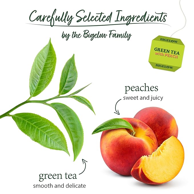 Bigelow Tea with Peach Caffeinated Green Tea, 20 Count, Pack of 6