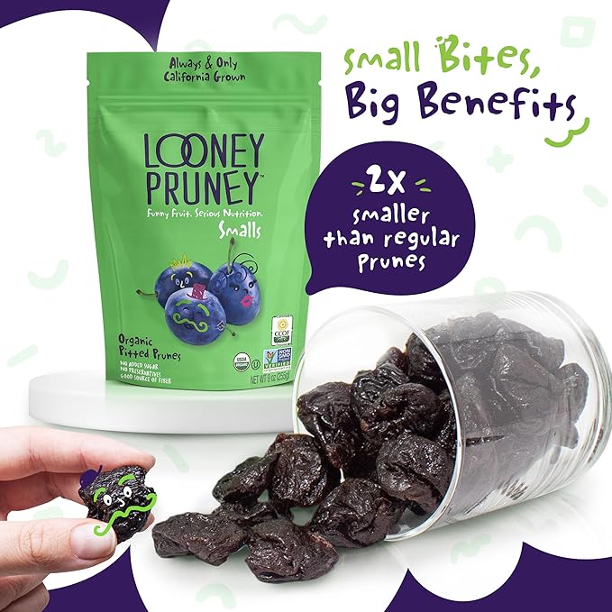 Looney Pruney Smalls Fruit Snacks | Naturally Sweet Bite-Sized Prunes | Organic Fruit Snack Packs For Kids & Adults | Vegan Food With No Added Sugar & Preservatives | Kosher | 9 oz. (Pack of 6)