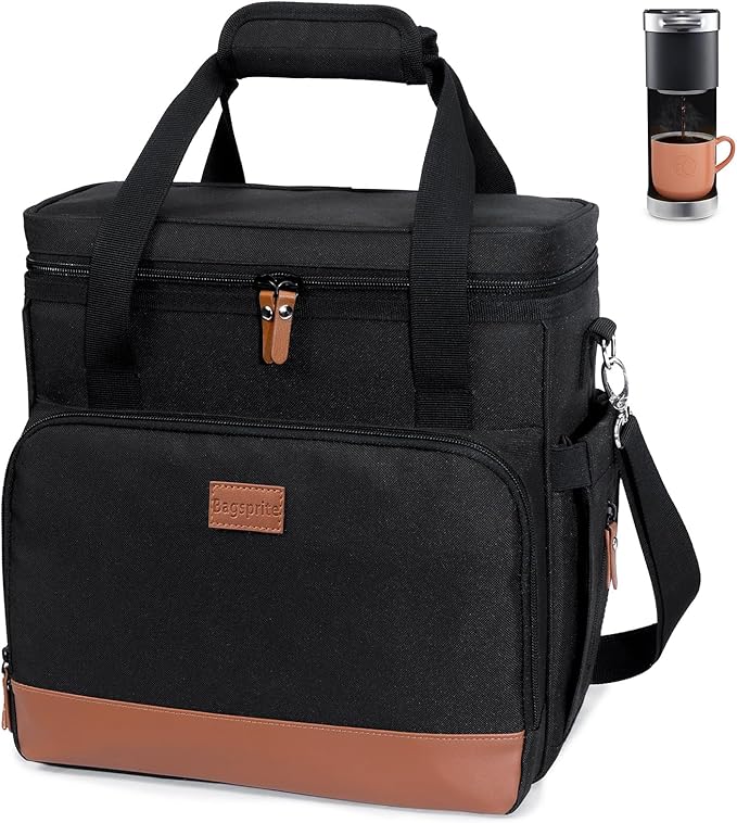 BAGSPRITE Coffee Maker Travel Bag Compatible with Keurig K-Mini or K-Mini Plus, Single Serve Coffee Brewer Carrying Case with Multiple Pockets for K-Cup Pods, Storage Bag With Shoulder Strap Grey