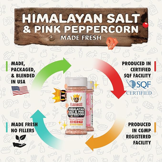 Himalayan Salt & Pink Peppercorn Finisher by Flavor God, Pack of 2 - Premium All Natural & Healthy Spice & Seasoning Blend for Beef & Chicken - Zero Carbs, Great Flavor Spices and Seasoning Gift
