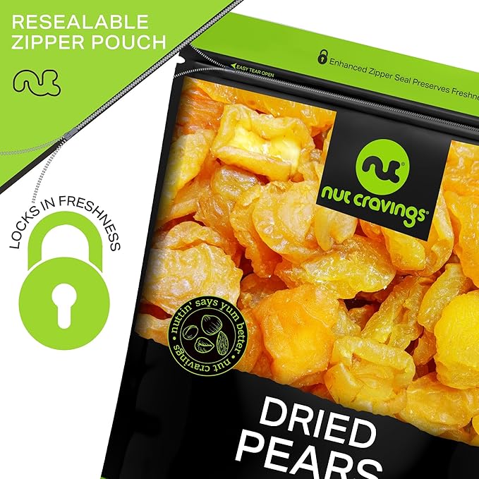 NUT CRAVINGS - Sun Dried California Pears, No Sugar Added, Unsweetened (80oz, 5 LB, Bulk) Bulk Dry Fruits Packed Fresh in Resealable Bag - Sweet Healthy Snack, Naturally Grown, Vegan, Kosher