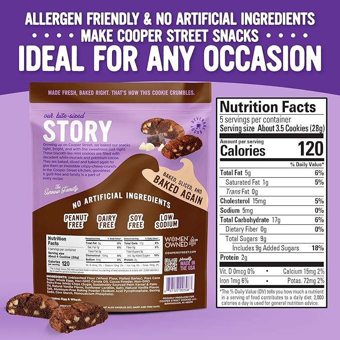 COOPER STREET Twice Baked Brownie Chocolate Biscotti Cookies - Crispy Mini Biscotti Cookies Ideal with Coffee - Traditional Low Calorie Italian Snacks - Kosher, Dairy, Peanut & Soy Free (6 Pack)