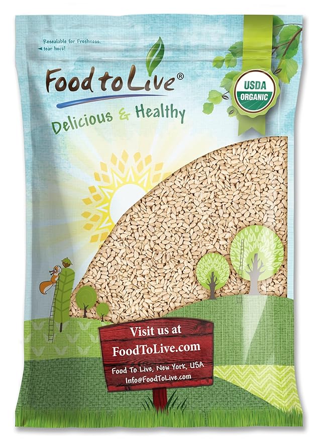 Food to Live Organic Sunflower Seeds, 5 Pounds Hulled, Raw, Non-GMO, Dried Kernels, Unsalted, Kosher, Vegan, Keto, Paleo, Sirtfood, Bulk, Good Source of Protein