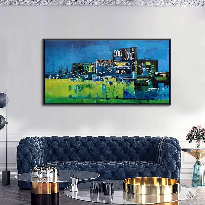 YDYSUNE Large Abstract Wall Art for Living Room,Office,Bedroom Navy Blue City Canvas Wall Decor Cityscape Paintings for Bedroom Pictures,Modern Decoration Artwork for Walls 24횞48IN