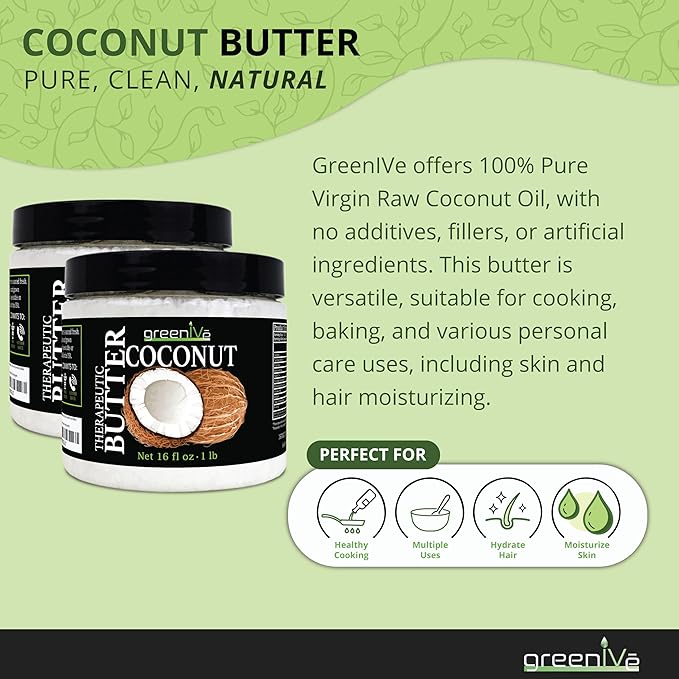 GreenIVe - 100% Pure Virgin Raw Coconut Oil - Organic - Pure - Virgin - Exclusively on Amazon (16 Ounce)