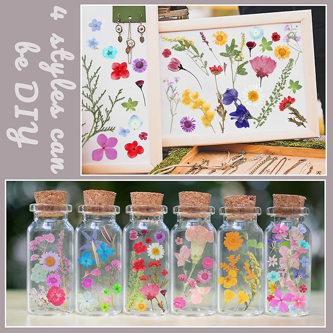 Nuanchu Pressed Flowers Bulk Dried Flower for Crafts, Dried Wildflowers Leave Natural with Tweezer for Resin Mold Scrapbooking Nail Soap Making DIY(Mini Style,Vibrant Color)