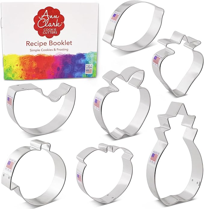 Ann Clark Cookie Cutters Summer Fruit Cookie Cutters 7-Pc. Set Made in the USA, Lemon, Peach, Pineapple, Watermelon, Orange, Strawberry, Apple