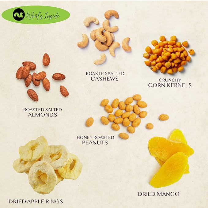 NUT CRAVINGS - Diwali Dried Fruit & Mixed Nuts Basket in Green Box (6 Assortments of 4 oz, 1.5 lb) Food Arrangement, Healthy Snack Care Package, Food Assortments