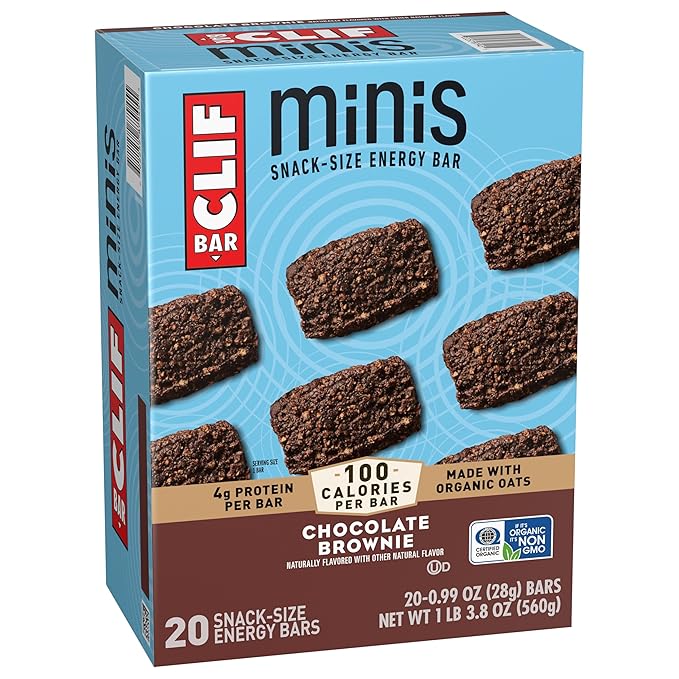 CLIF BAR Minis - Chocolate Brownie Flavor - Made with Organic Oats - 4g Protein - Non-GMO - Plant Based - Snack-Size Energy Bars - 0.99 oz. (20 Pack)