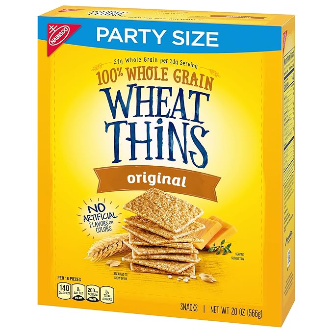 Wheat Thins Original Snacks, Whole Grain Wheat Crackers, Snack Crackers, Party Size, 20 oz Box