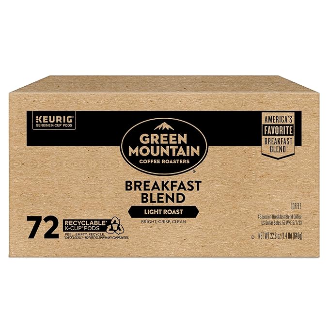 Green Mountain Coffee Roasters Breakfast Blend Single-Serve Keurig K-Cup Pods, Light Roast Coffee, 72 Count