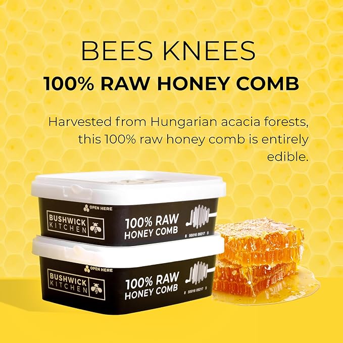 Bees Knees Raw Honeycomb, 100% Edible, All-Natural Gourmet Honeycomb in Double Sealed Packaging, Acacia Honey Comb with Sweet, Light Flavor, Foodie Gifts, Tea Gifts, Unique Gift Ideas (7 oz)