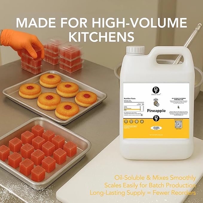 Dolce Flav Pineapple Extract ??1 Gallon Oil-Soluble Kosher, Sugar-Free, Concentrated Tropical Flavor for Candy, Chocolates & Desserts, Includes Measured Dropper