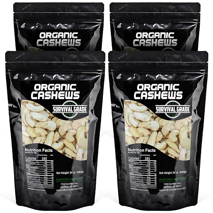 Survival Grocery짰 - Organic Cashews (96 oz./4 Bags)