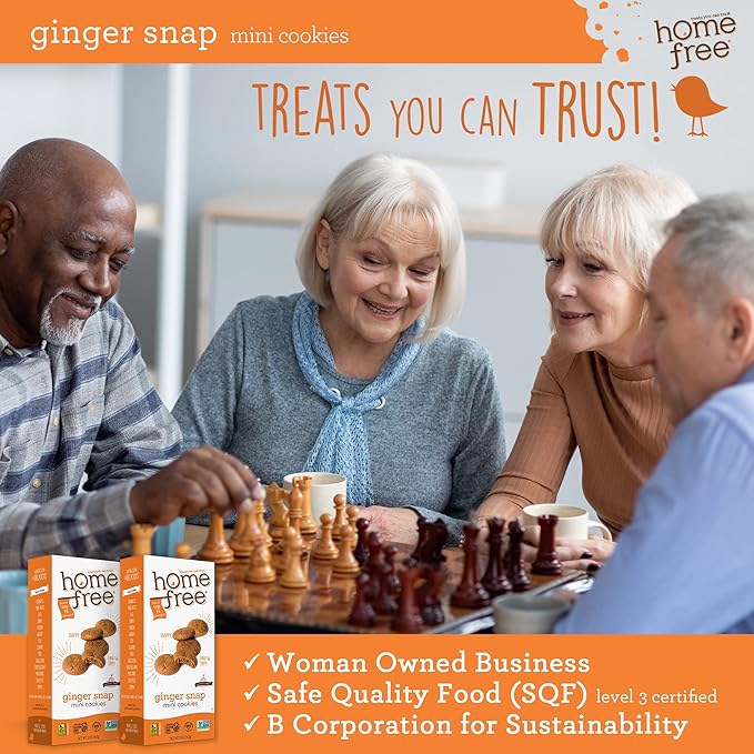 Homefree Mini Ginger Snap Cookies, Gluten Free, Nut Free, Vegan, School Safe and Allergy Friendly Snack, 5 oz. (Pack of 6)