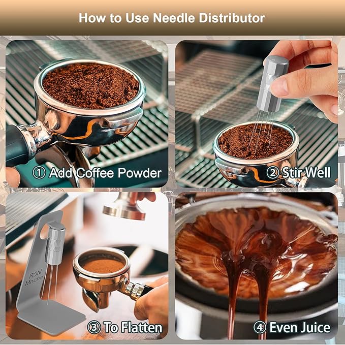 WDT Tool Espresso Distribution Tool,Coffee Distribution Tool with Magnetic Stand, Espresso Accessories with 6 Extra ??.25mm Stainless Steel Needles for Barista (Crystal Silver, ??.25mm)