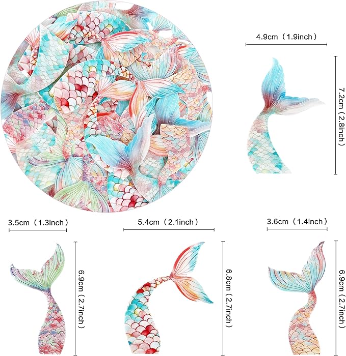 40Pcs Edible Mermaid Tails Cupcake Toppers Wafer Paper Mermaid Tail for Mermaid Party Cake Drink Decoration Baby Shower Party Supplies