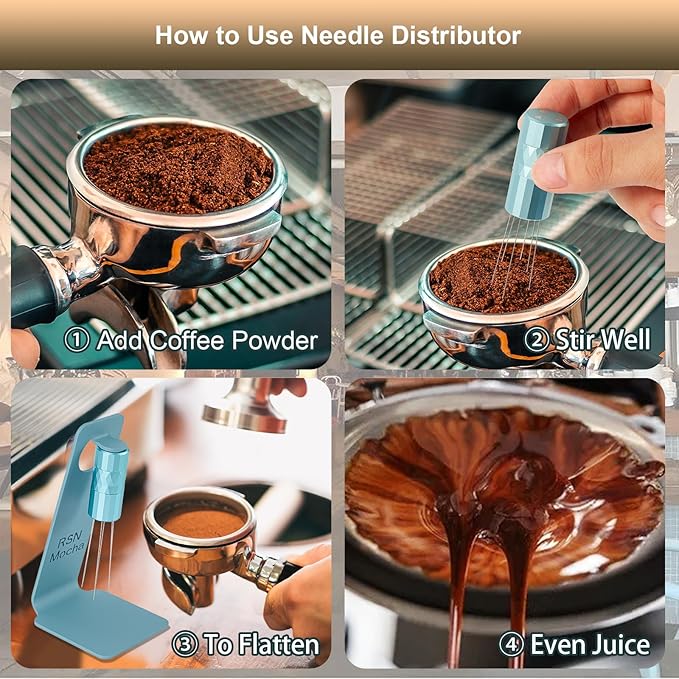WDT Tool Espresso Distribution Tool,Coffee Distribution Tool with Magnetic Stand, Espresso Accessories with 6 Extra ??.25mm Stainless Steel Needles for Barista (Mint Green, ??.25mm)