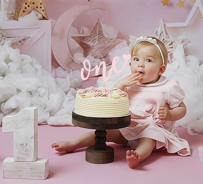 First Birthday Cake Topper - Light Pink Glitter Love One Birthday Cake Decorating Supplies, Perfect for Baby Shower/Gender Revealing Party/Baby Party Photo Booth Props
