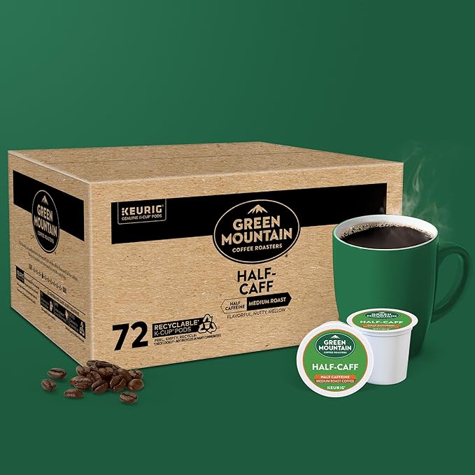 Green Mountain Coffee Roasters Half Caff Keurig Single-Serve K-Cup pods, Medium Roast Coffee, 72 Count