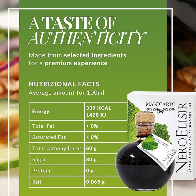 MANICARDI Dense Traditional Balsamic Vinegar of Modena PGI - Extra Thick Italian Black Elisir Perfect for Snacks, Pasta, Vegetables, Salad Dressings, Meat - Made in Italy, 8.45 Fl Oz (250 ml)