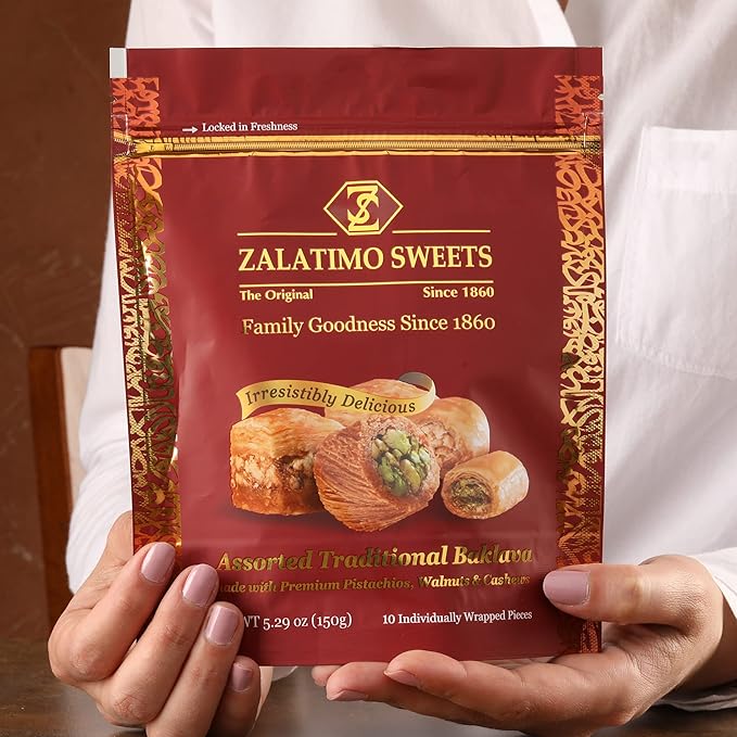 Zalatimo Sweets Since 1860, 100% All-Natural Assorted Baklava, Slightly Sweet, No Preservatives, No Additives, No Corn Starch, No Syrups! 5.3oz