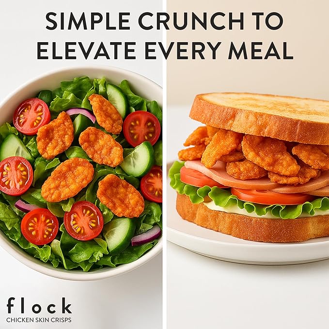 Flock Keto Chicken Skin Chips | 4 Flavors Variety Pack | Low Carb, High Protein, Sugar Free, Gluten Free Fried Chicken Skins for People | (1oz) 8-Pack Crispy Flock Chips