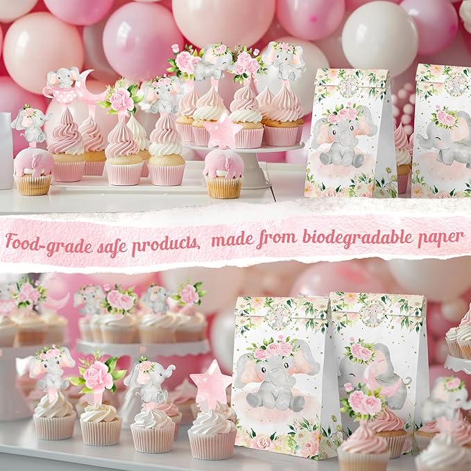 40 Pcs Girl Elephant Cupcake Toppers - Adorable Elephant Party Decorations and Baby Shower Cake Decor - Perfect for Girl Elephant Birthday Cupcake Toppers, Baby Shower, and Pink Elephant Party