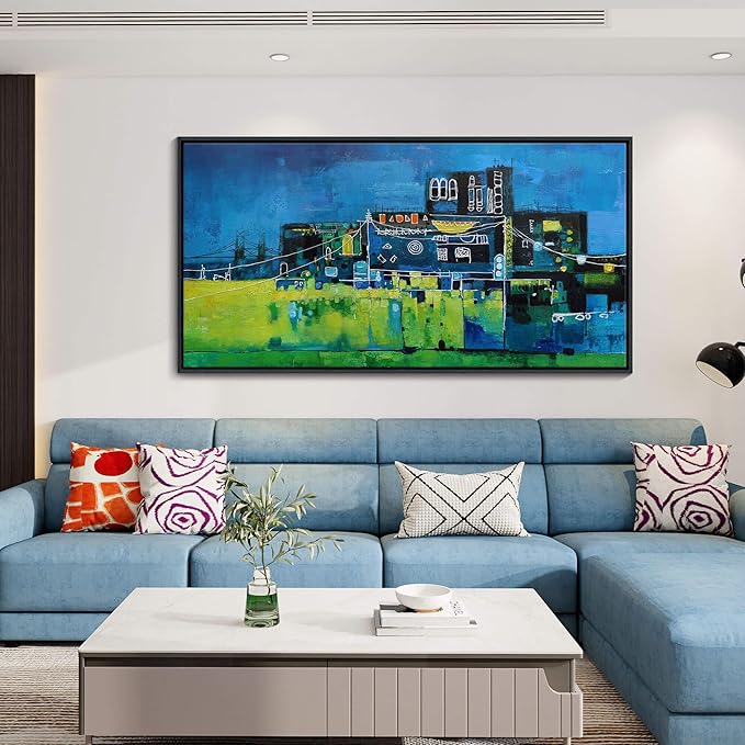YDYSUNE Large Abstract Wall Art for Living Room,Office,Bedroom Navy Blue City Canvas Wall Decor Cityscape Paintings for Bedroom Pictures,Modern Decoration Artwork for Walls 24횞48IN