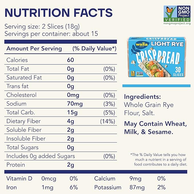 Wasa Light Rye Crispbread, 9.5 oz (Pack of 12), Rye Crackers, Non-GMO Ingredients, Fat Free