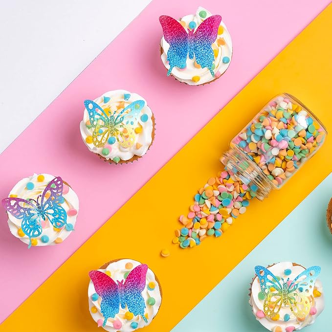 Gyufise 36Pcs Butterfly Cupcake Toppers Lively Art 3D Butterfly Cupcake Decorations Butterfly Cake Toppers Baby Shower Wedding Anniversary Kids Birthday Party Cake Wall Decorations Supplies Colorful