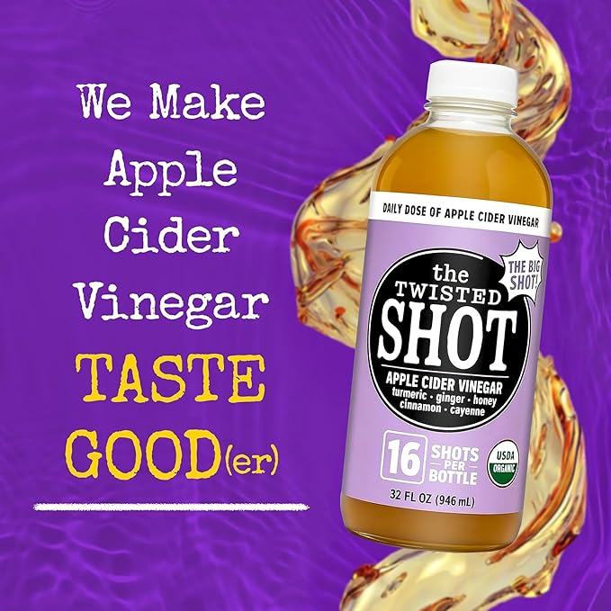 The Twisted Shot | Organic Apple Cider Vinegar Wellness Shots with Ginger, Turmeric, Honey, Cinnamon and Cayenne | Digestion, Immunity, and Gut Health Support | Ready to Drink | 32 oz