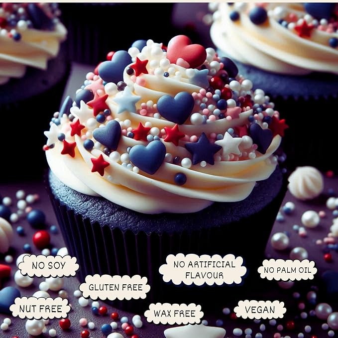 Confect Cake Mate Edible Sprinkles ??Red, White, Blue & Silver Pearl & Star Dragees??Cake and Cupcake Decorating Toppings for Cookies & Ice Cream | Vegan, Gluten-Free, Soy-Free, Dairy-Free, Palm Oil-Free- 4.2 Oz