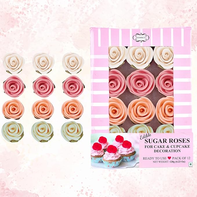Confect Edible Flower | Edible Flower for cake decorations | Edible Flower Cupcake Toppers | | Cupcakes & Doughnut Edible Toppers | Ombre -3 -Vegan, Gluten-Free, Soy-Free, Dairy-Free, Palm Oil-Free -Pack of 12
