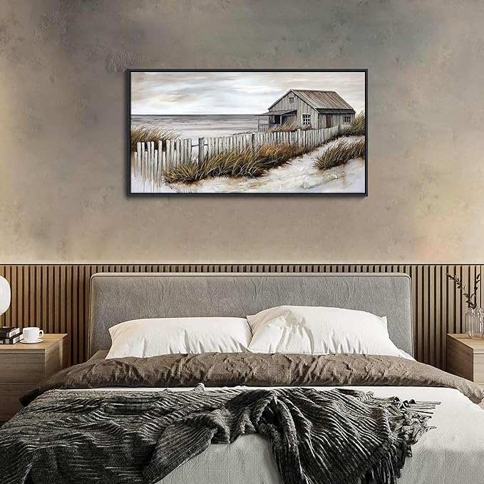 YDYSUNE Wall Art for Living Room - Beach fenced house Canvas Wall Decor for Home artwork Painting 20x40 Inches Canvas Print for Bedroom Decor Modern Salon Kitchen Office Hang a Picture