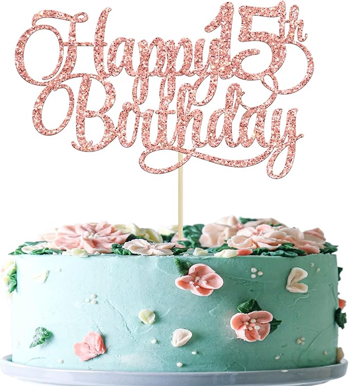 1 Pack Happy 15th Birthday Cake Topper Glitter Number 15 Fifteen Years Old Birthday Cake Pick Decoration for 15th Birthday Celebrating Anniversary Party Supplies Rose Gold