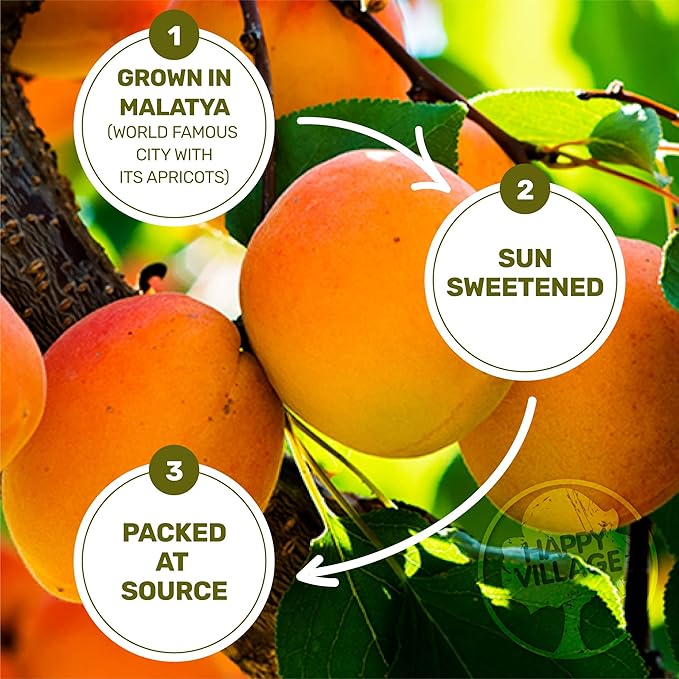 Happy Village Organic Turkish Sun-Dried Apricots, 20 OZ Resealable Bag, No Added Sugar Dried Fruit, USDA Organic, Non-GMO, Kosher, Vegan, Unsulfured, High in Fiber