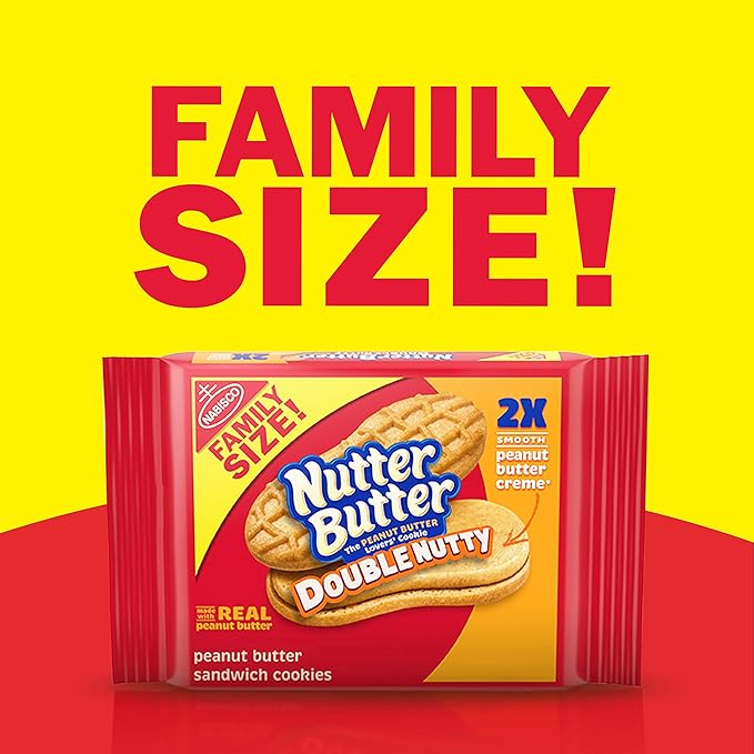 Nutter Butter Double Nutty Peanut Butter Sandwich Cookies, Family Size, 12-15.27 oz Packs