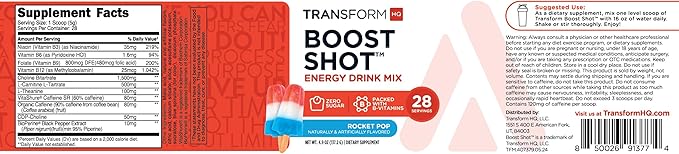 TransformHQ Boost Shot (28 Servings, Rocket Pop) | Energy Without The Crash - Gluten Free, Non-GMO