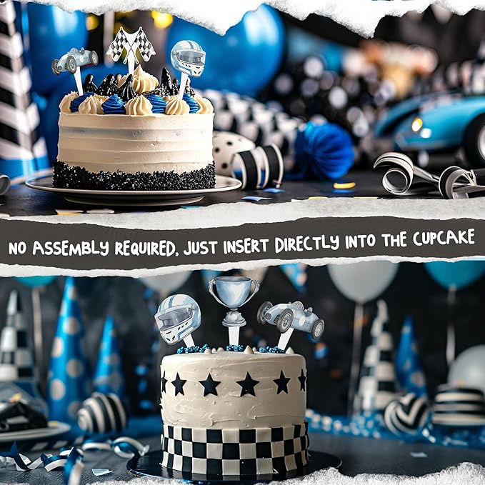 36 Pcs Race Car Cupcake Toppers - Perfect for Race Car Birthday Cupcake Toppers, Baby Shower and Cake Decor