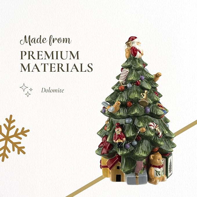 Spode Figural Christmas Tree Cookie Jar - 12.25" Dolomite Holiday Jar with Lid - Festive Tree Decor, Candy Jar for Kitchen Counter, Seasonal Home Decor, Holiday Container