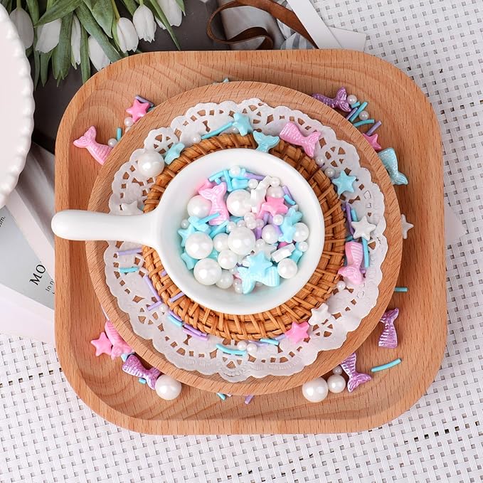 Pastel Sprinkles for Cake Decorating, Ocean Mermaid Sprinkles for Cake Cupcake Cookies Baking Ice Cream Decorations
