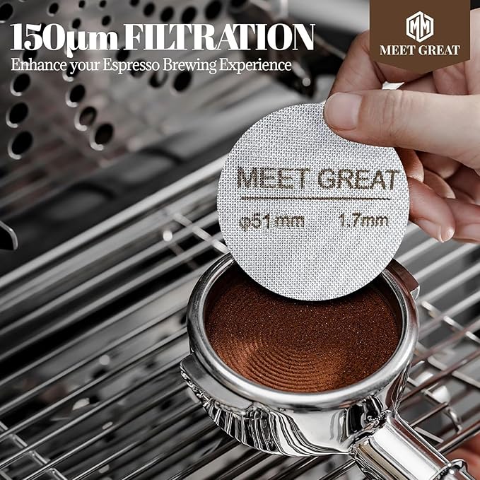 Meet Great- 2 Packs 51mm Espresso Puck Screen, 1.7mm Thickness 150?œm 316L Stainless Steel, Upgraded Reusable Coffee Filter Screen for 51mm Breville Portafilter Filter Basket