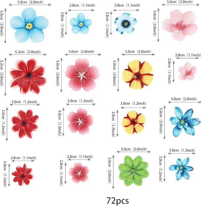72 PCS Edible Flowers Cupcake Toppers Edible Wedding Engagement Flowers Cupcake Decorations Wafer Paper Flowers Cupcake Picks for Baby Shower Wedding Birthday Party Cake Food Decorations Supplies
