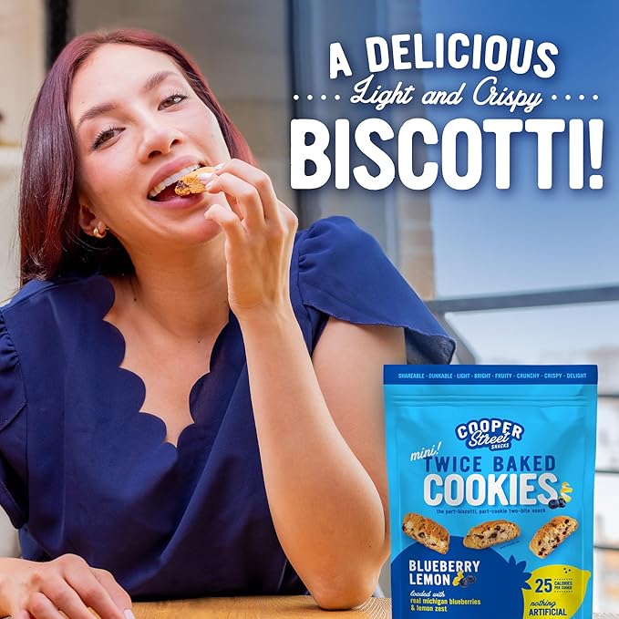 Cooper Street Twice Baked Lemon Blueberry Biscotti Cookies - Light, Crispy Mini Biscotti Cookies Ideal with Coffee - Traditional Low Calorie Italian Snacks - Kosher, Dairy, Peanut & Soy Free (6 Pack)