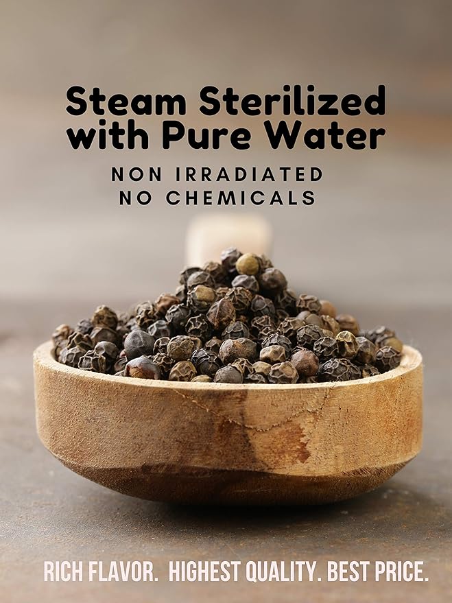 Spicy World Whole Black Peppercorns 1.75 Pound Bag - Steam Sterilized- Non-GMO Black Pepper - Peppercorns for Grinder Refill