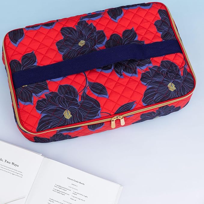 Draper James Insulated Casserole Carrier for Hot and Cold, Quilted with Handle for 16x10 Pan (Magnolia Shadows Red)
