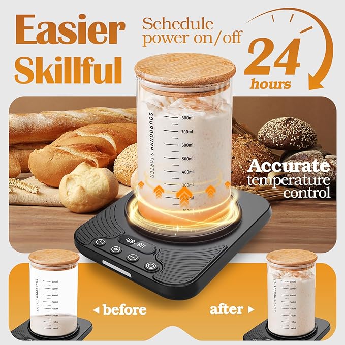 2025 Upgrade Sourdough Starter Warmer,Temperature Control Range 70°F-110°F, Accurate to 1°F, with Timer Switch Function(0-24 hours),Powered by USB.(Black)