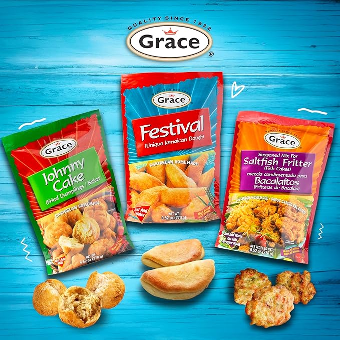 Grace Johnny Cake Fried Dumplings Mix 9.5oz - 2 Pack of Jamaican Cake Mix for Making Caribbean Cornmeal Pancakes, Southern Hoecakes & Caribbean Bakes